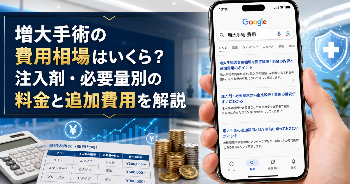 増大手術の費用相場はいくら?注入剤・必要量別の料金と追加費用を解説
